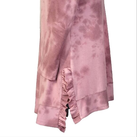Cupio Pink Tie-Dye Crewneck Side Ruffle Detail 3/4 Sleeve Top Size S - Picture 4 of 8